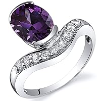 PEORA Simulated Alexandrite Ring in Sterling Silver, Statement Solitaire, Oval Shape, 9x7mm, 2.75 Carats, Comfort Fit, Sizes 5 to 9