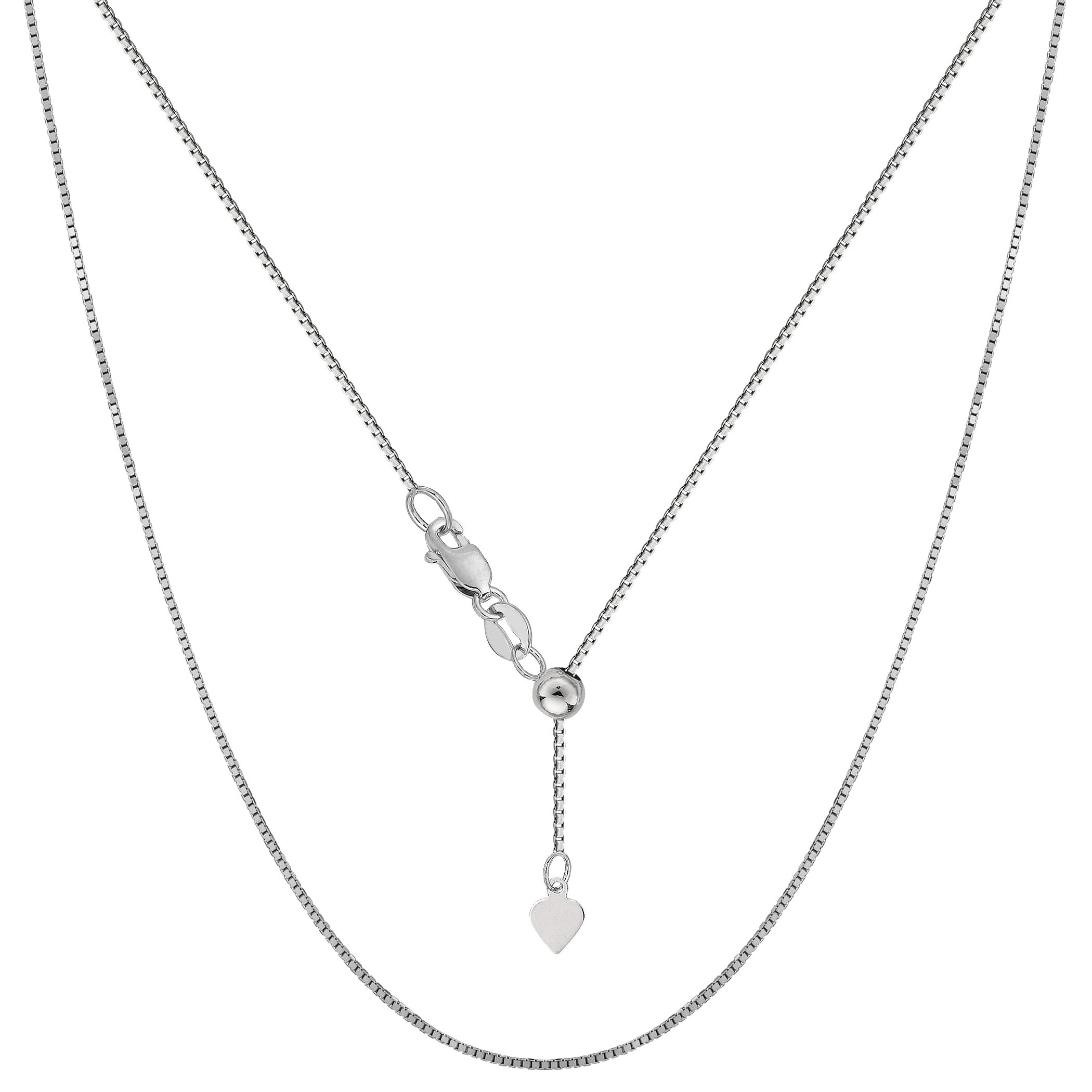 14k White Gold Adjustable Box Link Chain Necklace, 0.7mm, 22