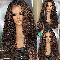 Highlight Color Curly Human Hair Wigs 1b30 Ombre Brown Color 180% Density Deep Wave Wigs HD Transparent Lace Front Human Hair Wigs Glueless 13x6 Lace Front Wig Pre Plucked Brazilian Hair