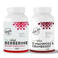 Plantvital Bundle Power Duo: Berberine 500mg-120 Capsules for Immunity & Cardio Health and D Mannose with Cranberry 1000mg-120 Capsules for Urinary Tract Support -Vegan, Non-GMO.