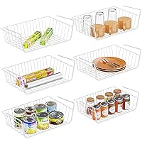 Veckle Under Shelf Basket, 6 Pack Pantry Organization and Storage Shelf Organizer Under Cabinet Pantry Laundry Room, Hanging Sliding Metal Baskets Add Extra Space Easy to Install, White
