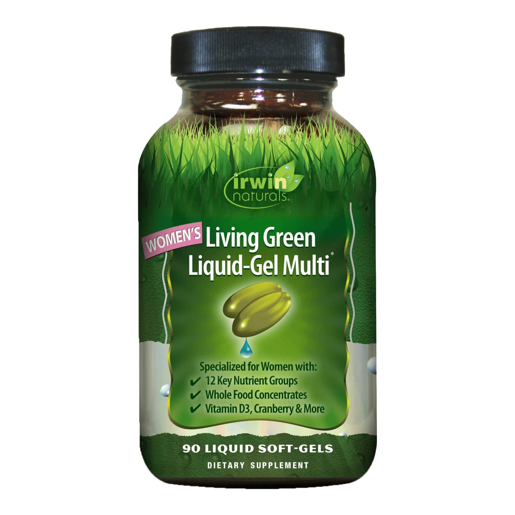 Irwin Naturals Women's Living Green Liquid-Gel Multi Vitamin - 70 Essential Nutrients, Vitamins, Wholefood Blend - Targeted Adrenal & Brain Support - 90 Liquid Softgels