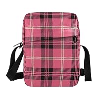 Pink Black Buffalo Plaid Messenger Bag for Women Men Crossbody Shoulder Bag Cell Phone Shoulder Bag Side Shoulder Bag with Adjustable Strap for Workout Running
