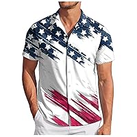 Mens 4th of July Shirt,Mens 4th of July Button Down Shirts American Flag Print Shirt Summer Tropical Musle Shirts