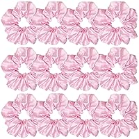 12 Pcs Satin Silk Hair Scrunchies Soft Hair Ties Fashion Hair Bands Hair Bow Ropes Hair Elastic Bracelet Ponytail Holders Hair Accessories for Women and Girls (4.5 Inch, Light Pink)