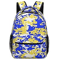Blue Yellow Digital Camo Travel Backpack Lightweight Shoulder Bag Daypack for Work Office