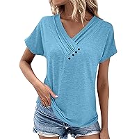 Womens Short Sleeve Tops Casual Summer Tops for Women Solid Color V-Neck Short Sleeve Comfy Womens Oversized Tshirts
