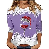 Womens Christmas Tops,Women's Fashion Casual Seven Split Sleeve Printed Round Neck Pullover Top