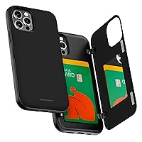 GOOSPERY for iPhone 12/12 Pro (2020) 6.1-Inch Card Holder Wallet Case, Protective Dual Layer Bumper Phone Back Cover with Hidden Mirror - Black