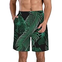 Banana Leaf Green Print Men's Beach Shorts Hawaiian Summer Holiday Casual Lightweight Quick-Dry Shorts