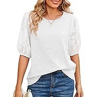 BLENCOT Women Puff Sleeve Summer T Shirt Top Casual Crewneck Tunic Shirt Loose Fit Tops S-XXL