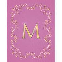 M: Modern, stylish, capital letter monogram ruled composition notebook with gold leaf decorative border and baby pink leather effect. Pretty with a ... use. Matte finish, 100 lined pages, 8.5 x 11.