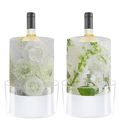 2 Pack Ice Mold Wine Bottle Chiller,DIY Acrylic Ice Bucket for Cocktail Bar Party Wedding Festival Halloween Chirstmas Holiday Champagne Wine Whisky Beer Drink for Any Theme or Season