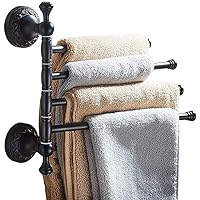 Brass Swing Towel Bars, Brushed Bathroom Kitchen Bronze Towel Rack Wall-Mounted 4 Swivel Arms Hooks Holder Rail Bath Towel Holder/Black