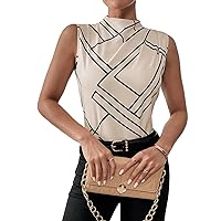 Milumia Women's Geometric Ruched Mock Neck Tank Top Sleeveless Slim Fit Work Shirt Tops