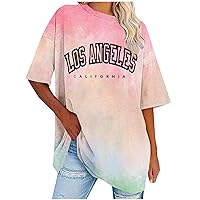Women's Oversized Tshirts Tie Dye Graphic Tees Short Sleeve Summer Shirts Round Neck Plus Size Tops Loose T Shirts