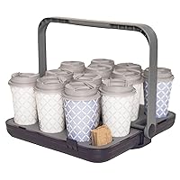 Reusable Drink Carrier for Coffee Runs Takeout Delivery | up to 12 Cups | Uber Doordash | Foldable Portable Compact Durable Secure | Holder Caddy | Hot & Cold Cups | Comfort Handle | Grey