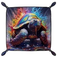 Splash-Ink Turtle Microfiber Leather Dice Trays Folding for RPG DND Table Games, Leather Dice Holder Storage Box Portable Folding Rolling Dice Tray, 20.5x20.5cm