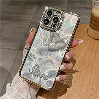 Glitter Feather Pearl Heart Case for iPhone 7 8 Plus X Xs Max Xr 11 Pro 12 13 14 15 Pro Max 15 Plus Plating Case,Gold,for iPhone 7 8 Plus
