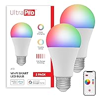Wi-Fi LED Smart Light Bulb, A19, 60W Equivalent, RGB, Color Changing, White Select Tunable 2700K - 6500K, Dimmable, 2.4GHz Router Required, Circadian Rhythm, Easy-to-Use App, 2 Pack, 51449