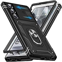 [Samsung Galaxy S24 Ultra Case with Screen Protector] Military Grade Rugged S24 Ultra Phone Case Heavy Duty Protective Cover S24 Ultra 5G Shell with Ring Kickstand (Black, Samsung S24 Ultra)