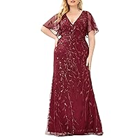 Ever-Pretty Plus Womens V-Neck Sequin Embroidery Mermaid Maxi Plus Size Evening Formal Dress 00692-DA