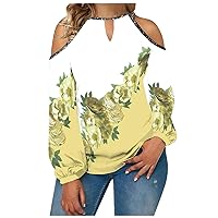 Womens Crewneck Sweatshirt Fashion Temperament Flower Off-shoulder T-shirt Casual Long Sleeve Color Top Pullover