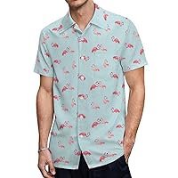 Cute Pink Flamingo Men's Shirts Short Sleeve Hawaiian Shirt Beach Casual Work Shirt Tops