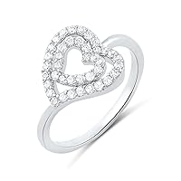 Sterling Silver Cz Sideways Heart Ring (Size 4-9)