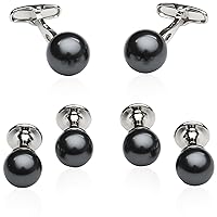 Men's Swarovski Simulated Pearl Formal Set Cufflinks and Studs with Jewelry Presentation Box Cufflinks for Men Storage Travel Special Occasions Business Mens Cuff Link Dress Shirt