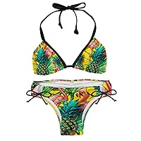 Bikini Sets for Women, Two Piece Swimsuit for Women, Bikini Sets, Pink Flamingo Palm Leaf Pineapple