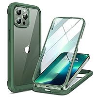Miracase Glass Case Compatible with iPhone 13 Pro Max Case 6.7 inch, [Glass Screen Protector] Full Body Rubber Bumper Case Cover (Alpine Green)