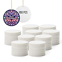PYD Life 100 PCS Sublimation Ceramic Ornaments Bulk 2.75 Inch Round Blank Ornaments with Gold String for Crafting DIY Personalized Christmas Home Decor Bulk