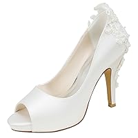 Emily Bridal Ivory Wedding Shoes Silk High Heel Peep Toe Pearls Detail Slip On Pumps