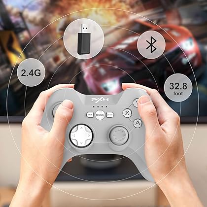 PXN 2.4G Wireless Game Controller, P3 PC Wireless Controller, Plug and Play Game Controller Dual Vibrators for PC(Windows 7/ 8/ 10/ 11), PS3, iOS 14.2+, Android 4.0+ (Gray)