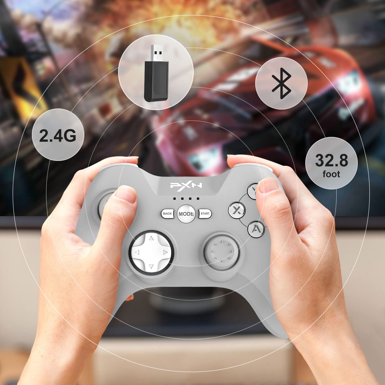 PXN 2.4G Wireless Game Controller, P3 PC Wireless Controller, Plug and Play Game Controller Dual Vibrators for PC(Windows 7/ 8/ 10/ 11), PS3, iOS 14.2+, Android 4.0+ (Gray)