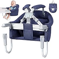 Orzbow Hook On High Chair for Travel, Folding Portable Baby Table High Chair Booster Seat, Baby HighChair with Storage Bags, Easy Clip on Table Feeding Chair for Home, Restaurant and Travel, Blue