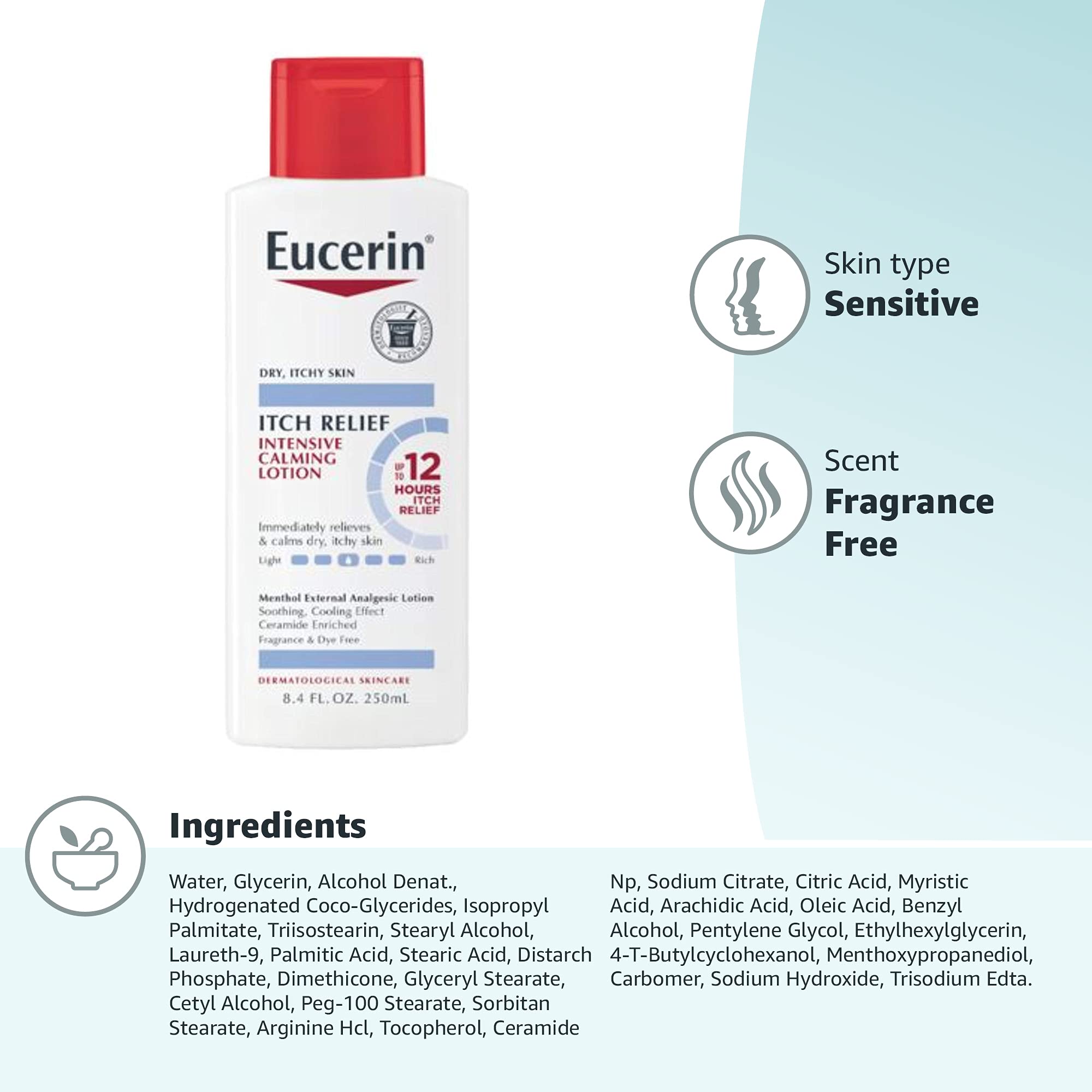Eucerin Itch Relief Intensive Calming Lotion, Itch-Relieving Lotion for Sensitive Dry Skin, 8.4 Fl Oz Bottle