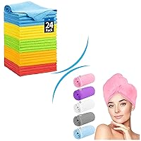 Hair Towel Wrap, 5 Pack Quick Dry Hair Wrap, with Microfiber Cleaning Cloths, 100 Pack Cleaning Rags Towels