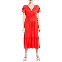 Max Studio Women's Crinkled Jersey Flutter Sleeve Wrap Midi Dress