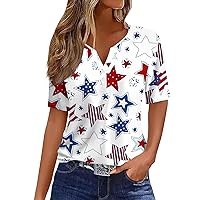 Womens Workout Tops,Short Sleeve Blouses for Women Fashion V Neck Button Boho Tops for Women Going Out Tops for Women
