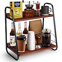 Coffee Bar Accessories Organizer, Coffee Station Organizer 2 Tier, Coffee Bar Shelf Countertop Organizer for Bathroom, Kitchen (Brown)