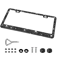 1 Pack Bling License Plate Frames, Sparkly Rhinestone Diamond Car License Plate Cover for Women, Stainless Steel Car Accessories with Glitter Crystal Caps (1 Pack Black)