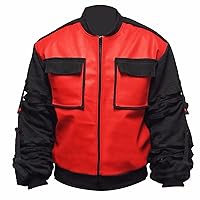 Marty McFly's Future Leatherjacket Cotton Sleeve Leather Jacket (M, Red)
