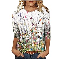 Black Shirts for Women Blouses and Tops Dressy Casual 2023 Trendy Summer 3/4 Sleeve Crewneck t-Shirt Boho Floral Print Shirts