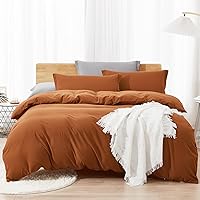 Duvet Cover Queen,Washed Microfiber Terracotta Queen Size Duvet Cover Set,Solid Color - Soft and Breathable with Zipper Closure & Corner Ties (Terracotta,Queen)