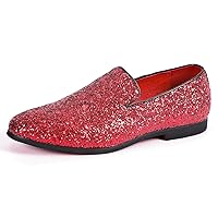 Men Loafer Metallic Textured Slip-on Glitter Fashion Slipper Moccasins Casual Dress Shoes Red Blue Green