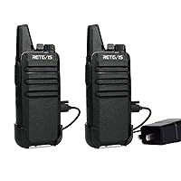 RT22 Walkie Talkies, Mini 2 Way Radio Rechargeable, VOX Handsfree, Portable, Two-Way Radios Long Range with Earpiece, for Family Road Trip Camping Hiking Skiing(2 Pack, Black)