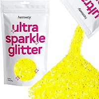 Hemway Premium Ultra Sparkle Glitter Multi Purpose Metallic Flake for Arts Crafts Nails Cosmetics Resin Festival Face Hair - Fluorescent Yellow - Extra Chunky (1/24