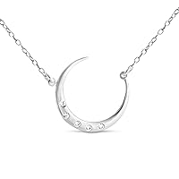 925 Sterling Silver Necklace Cubic Zirconia Stone Round Crescent Moon CZ Stones Sideways Charm Pendant Necklace.This Sterling Silver Necklace is the Perfect Holiday Gift Jewelry Gift for Women